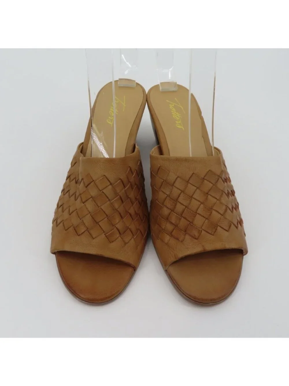 Trotters Women 7 N Brown Leather Basketweave Woven Slide Heels Sandals Shoes